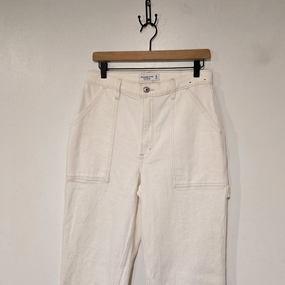 Abercrombie & Fitch 90s Straight Carpenter Cargo Jeans Curve Love White 30 Long - Picture 6 of 7